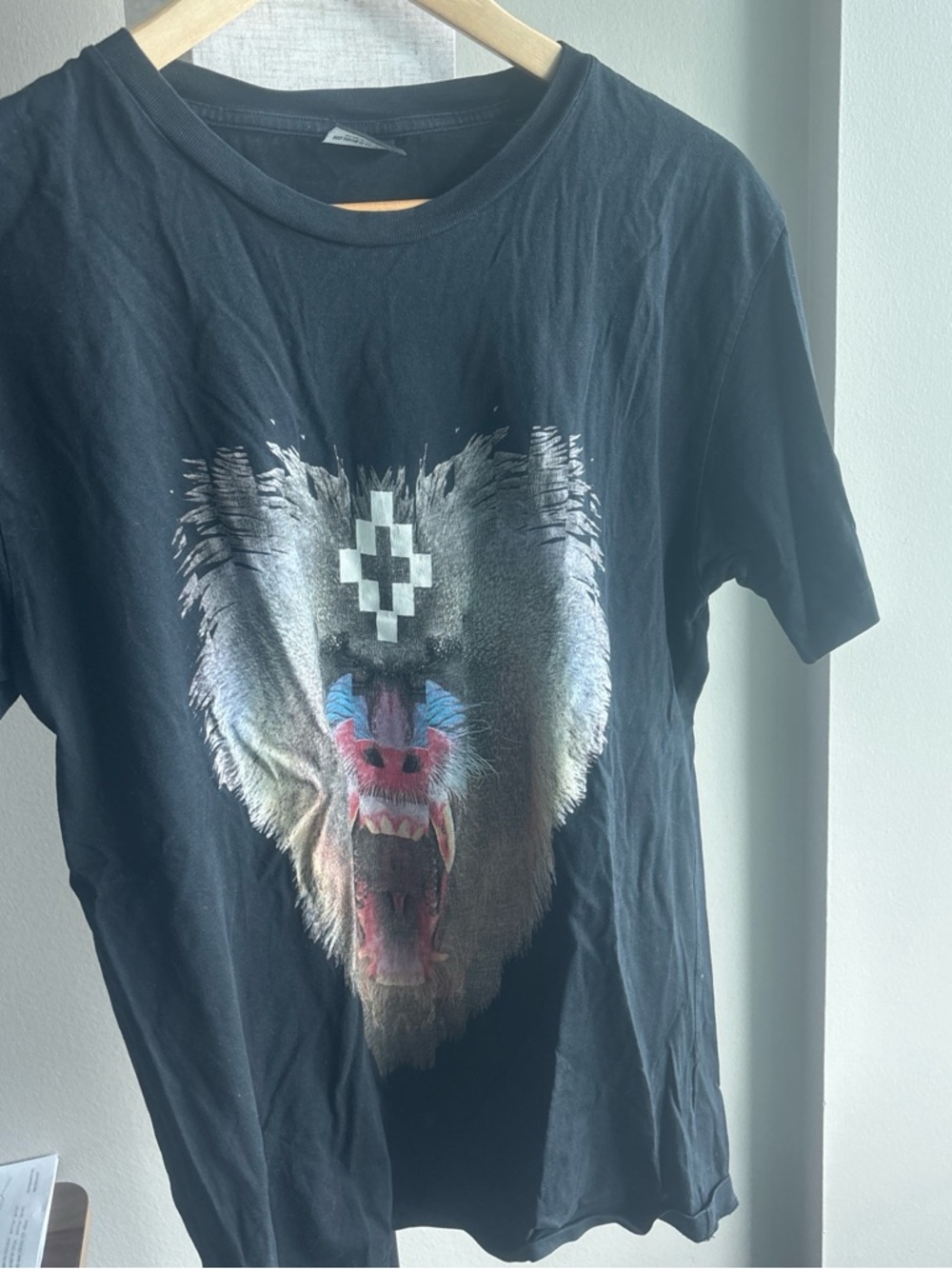 Marcelo Burlon County of Milan Black Tee with Multicolor Baboon Motif